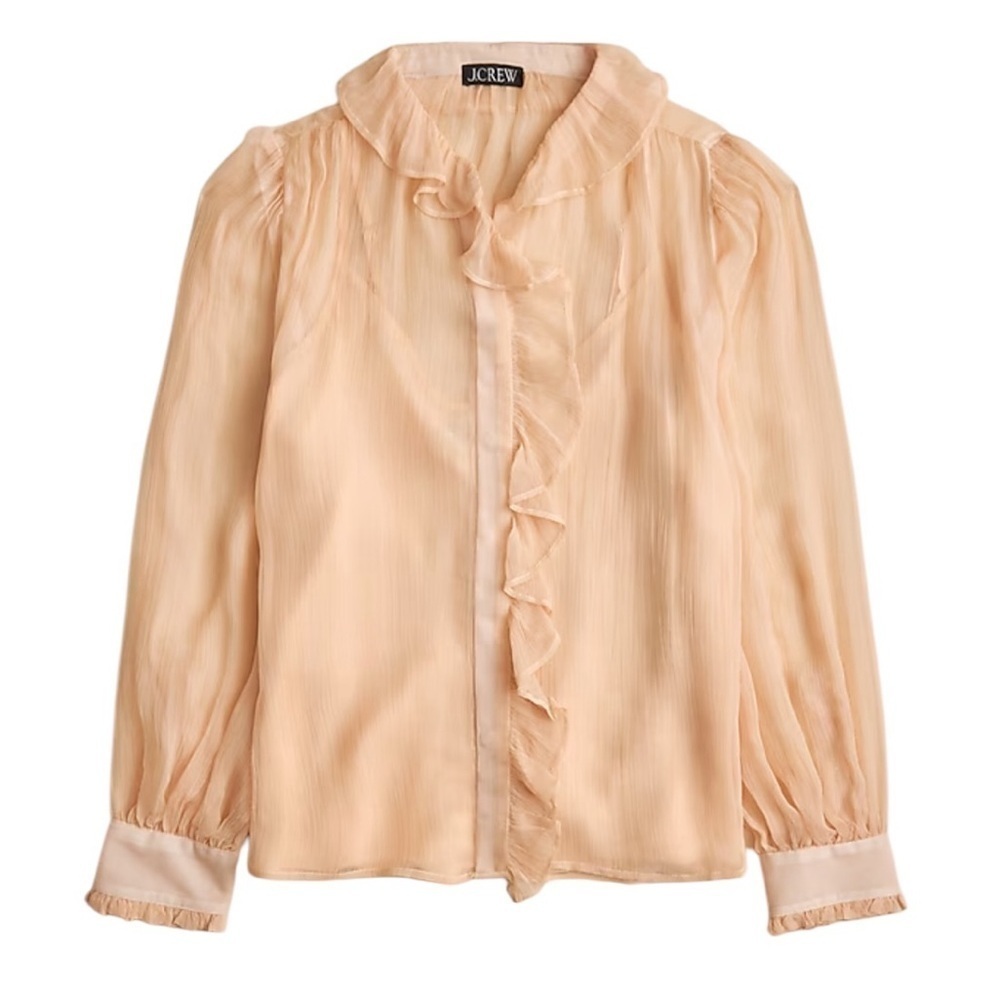 NEW J. CREW Ruffle Ruffle button-up shirt in crinkle chiffon in‎ peach Size 14